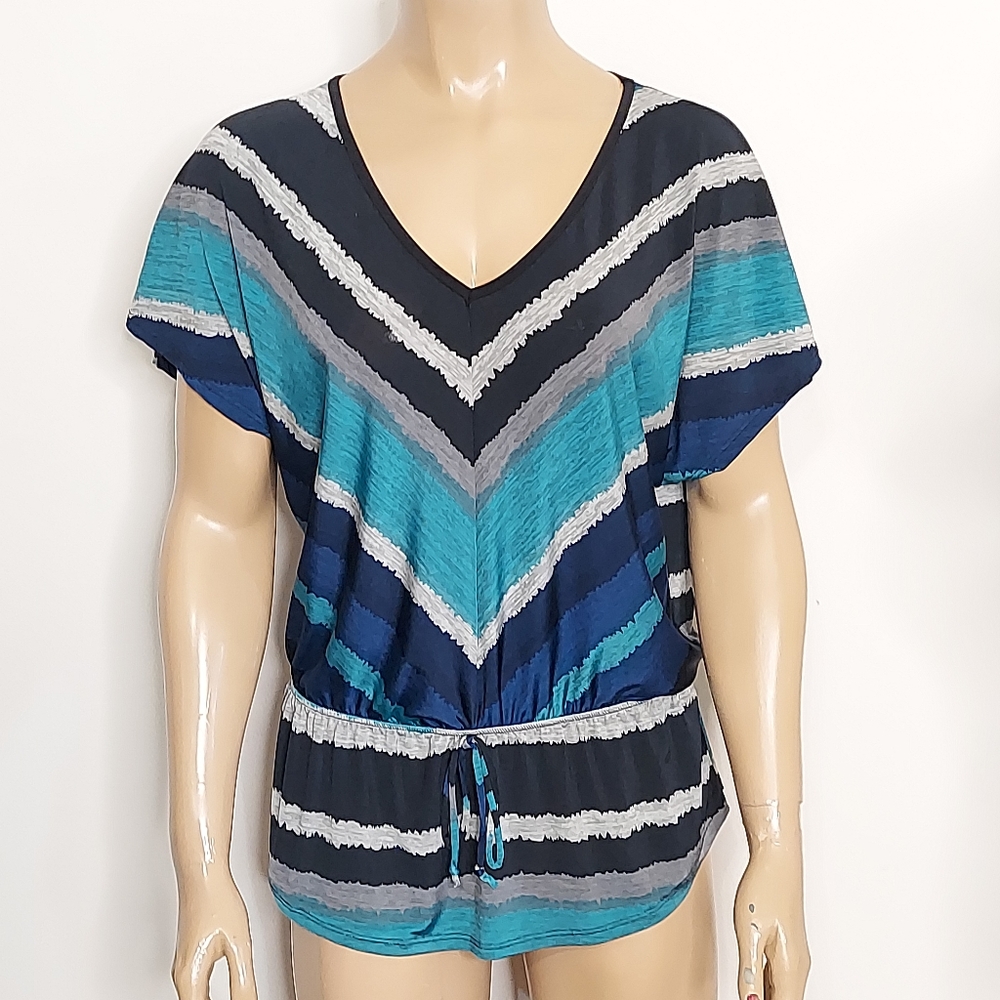 Lavish VNeck Elastic Tie Waist Blouse